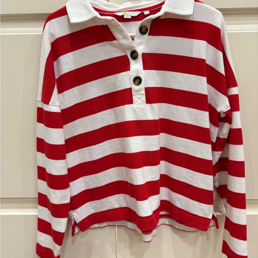 Boden Red and White Striped Rugby Pullover